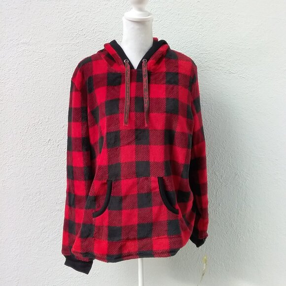 The Original Muk Luks XL Buffalo Red-Black Plaid Soft Hoodie Loungewear NEW - Picture 6 of 8